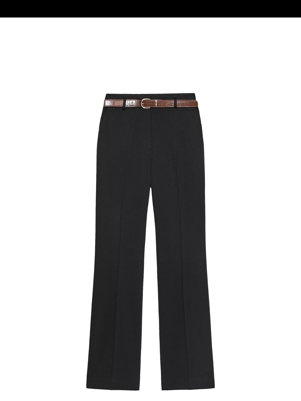 Zara Black Straight-Leg Trousers with Brown Belt